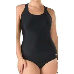 Speedo Women's One Piece Black PowerFlex Moderate Cut Swimsuit Size 22